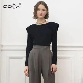 

Spring Summer 2020 Fashion Tshirt Elegant Women Long Sleeve New O Neck Casual T-Shirt Femme Clothing Black Solid Vintage Knitted