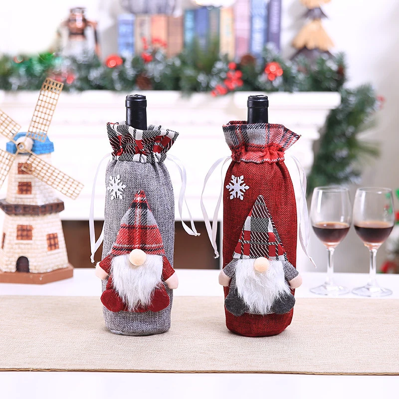 Christmas Wine Bottle Cover Xmas Bottle Cap Decor Deer Snowman Santa Claus Dinner Party Christmas Decorations For Home