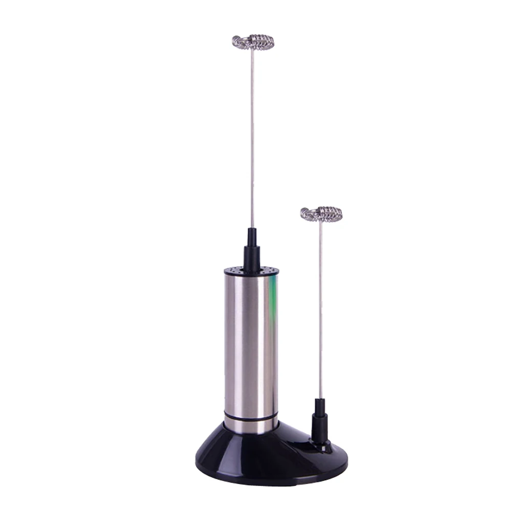 Electric Milk Frother Kitchen Hand Coffee Milk Foamer Stainless steel- Two Spring Whisk Heads