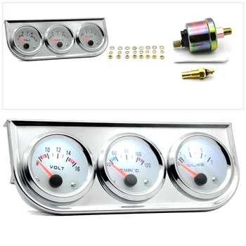 

Car Accessories 12V 2 Chrome Triple Gauge Set Water Temp Oil Pressure Volt Meters 3 In 1 Panel For 4/6/8 Cylinder Gasoline Car
