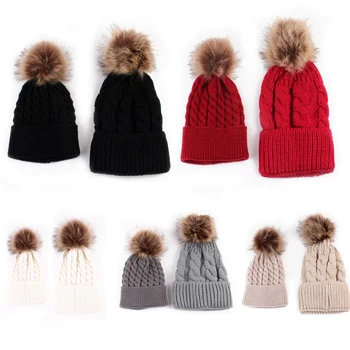 

Family Matching Hat Mom and Kids solid color Knitted Hats winter warmer caps