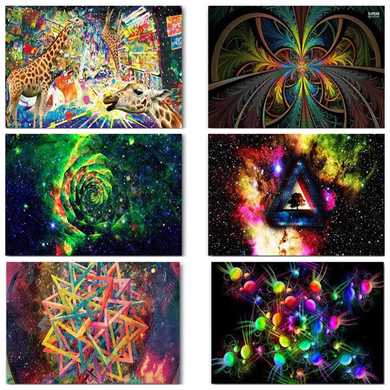 Психоделическая LSD абстрактная шелковая ткань с животными Художественная печать