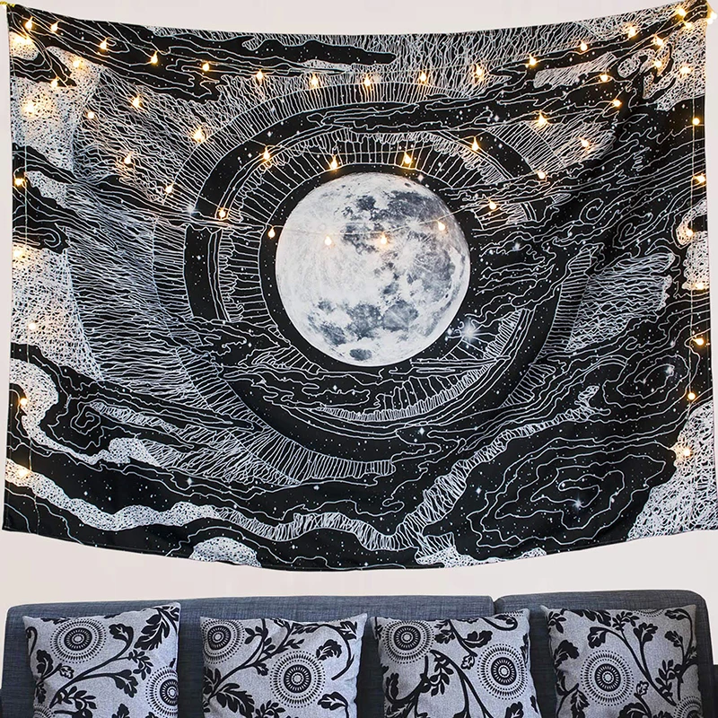 

Seven Stars Moon and Star Tapestry macrame wall hanging Psychedelic Mountain mandala tapestry boho decor hippie wall carpet