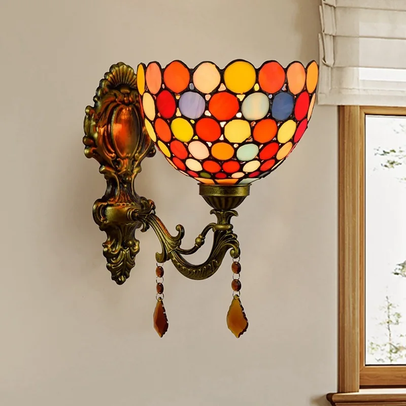 

Bohemia colored glass mirror headlight European American Garden Crystal bedside wall lamp corridor balcony wall lamp