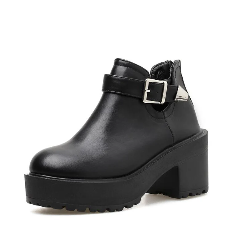 

GBHHYNLH 2020 New Buckle Motorcycle Boots Women British Style Ankle Boots Gothic Punk Low Heel ankle Boot Spring Women LJA827-1