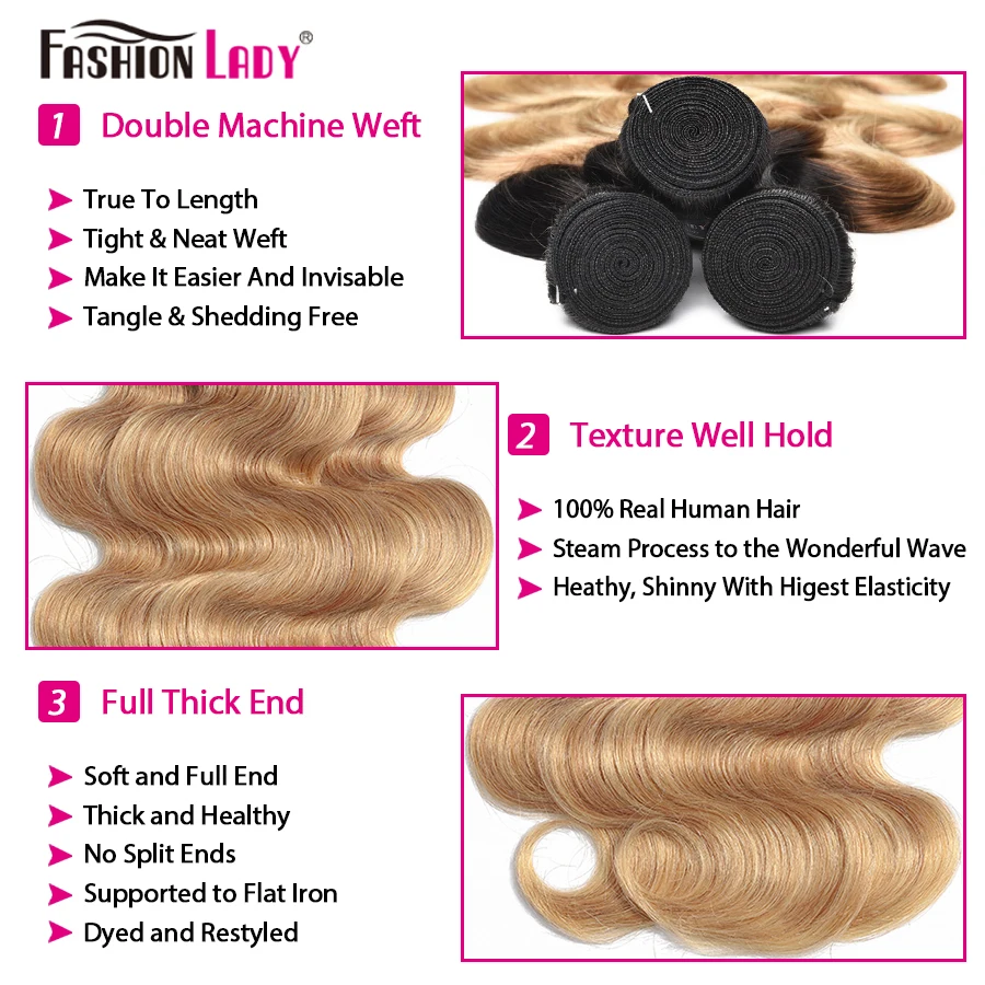 Ombre Human Hair Weave Bundles Honey Blonde T1b 27 Body Wave Bundles Brazilian Human Hair 1 Piece Non-remy Extension