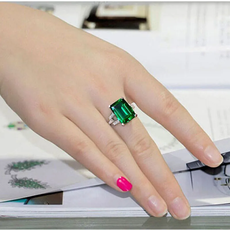 CSJ созданное Изумрудное кольцо из серебра 925 пробы, нано изумруд OCT12* 16 мм, хорошее ювелирное изделие, обручальные кольца для женщин, подарочная коробка