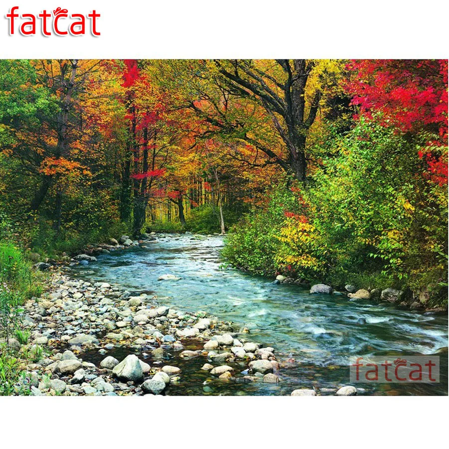 FATCAT 5d diy Алмазная картина лес крик природные пейзажи полный квадратный Круглый