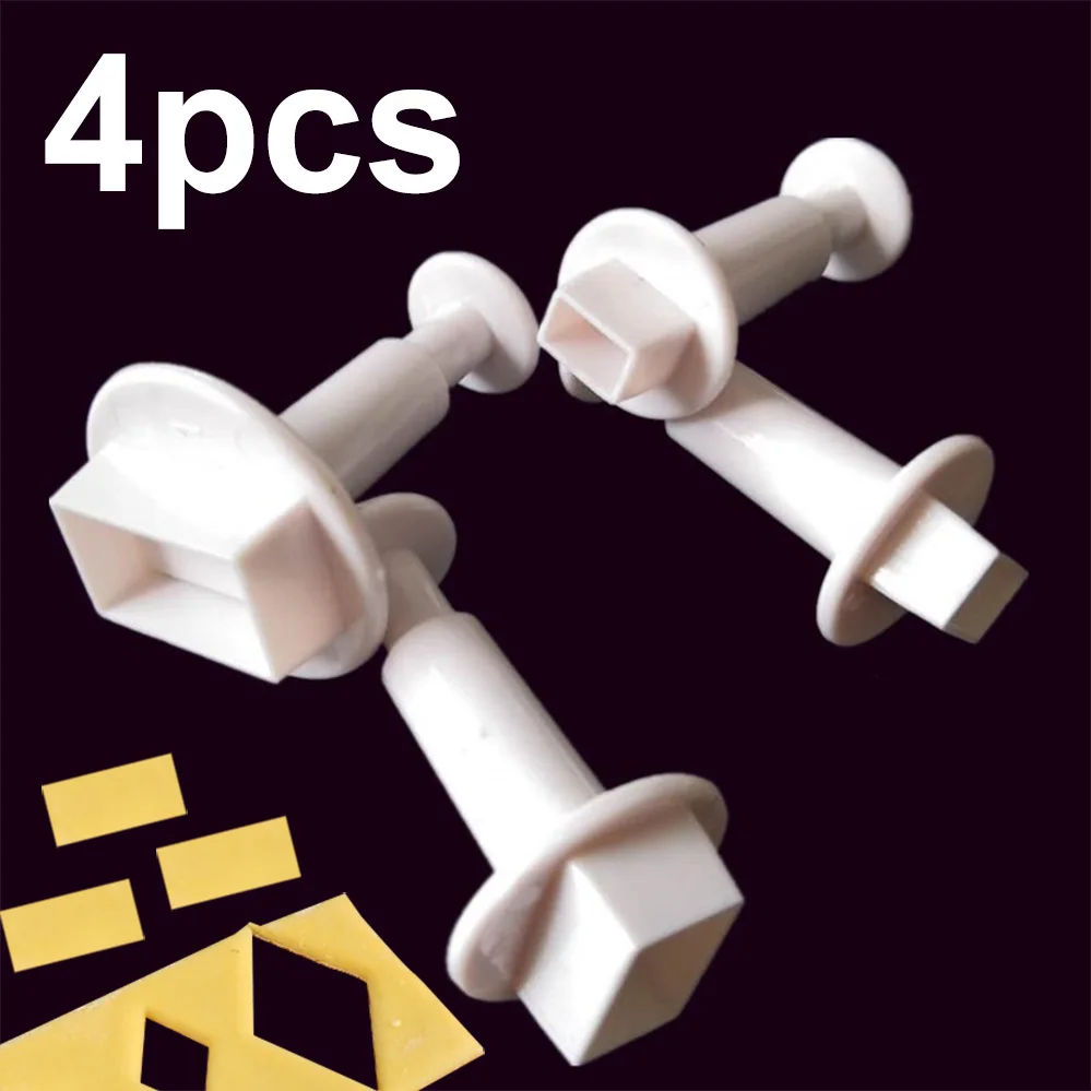 New 4pcs Square Shape Plunger Cake Cookie Cutter Fondant Gum Paste Cupcake Toppers Decorating Mold Biscuit baking Tool | Дом и сад