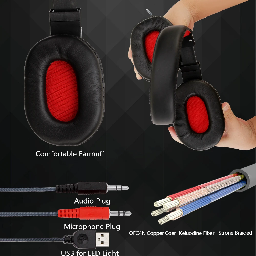 LED Light Stereo Gaming Headset Wired Game Headphones With Mic Volume Control Over Head Earphone For PS4 XBOX PC Gamer Fones