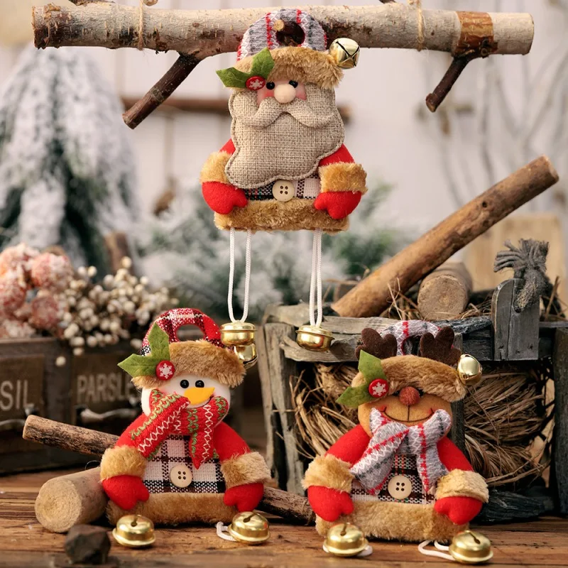 Adorable Christmas Plush with Bells Doll Pendant Toy Christmas Holiday Door Hanging Ornaments Tree Wall-mounted Plush Toy