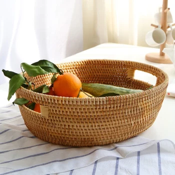 

Rattan Fruit Tray Storage Basket Fruit and Vegetable Basket Coffee Table Storage Box Rattan Hollow Fruit Storage Basket
