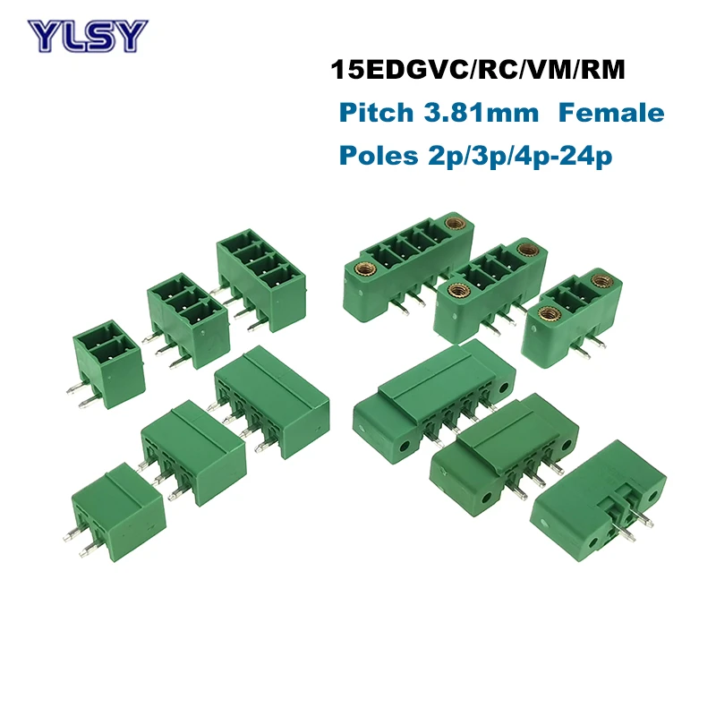 50 pcs 3.81mm Pitch 150V 9A 3P Poles PCB Screw Terminal Block Connector Green
