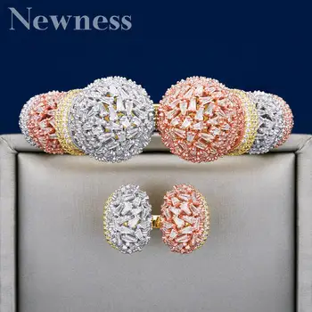 

Newness African Bangle Rings Set For Women With AAA Cubic Zirconia Pave Setting Female Party Accessories