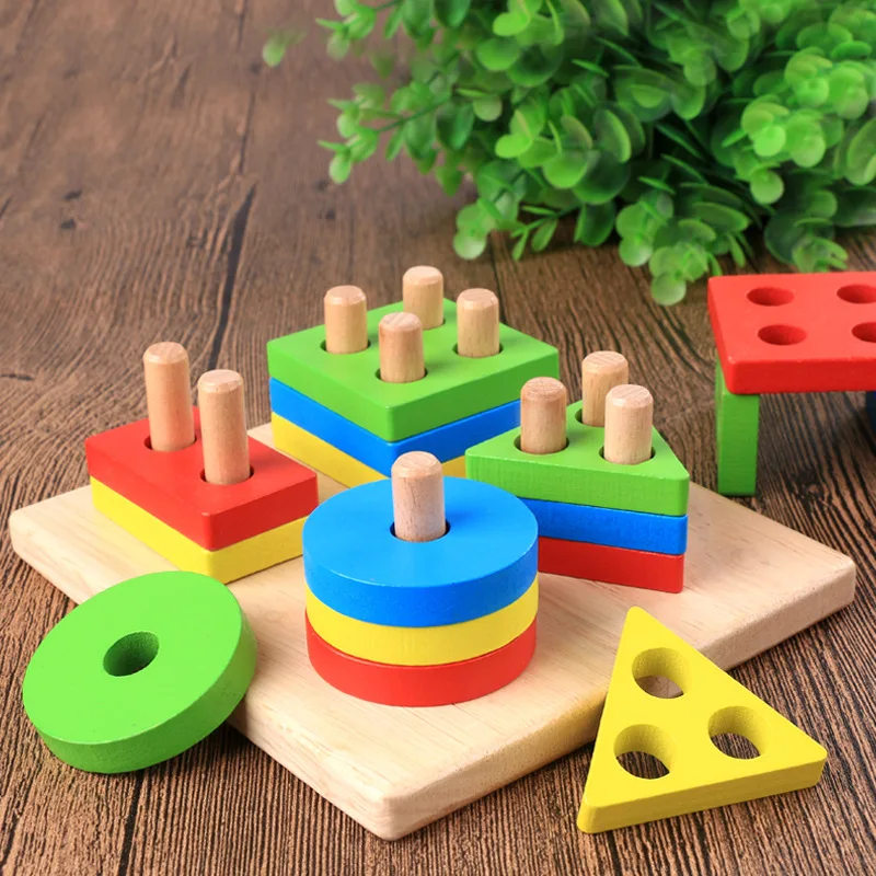 

Exquisite Oak Nordic Style Four Sets Column Geometric Shape Cognitive Bricks Pro Early Childhood Teaching Aids Children's Educat