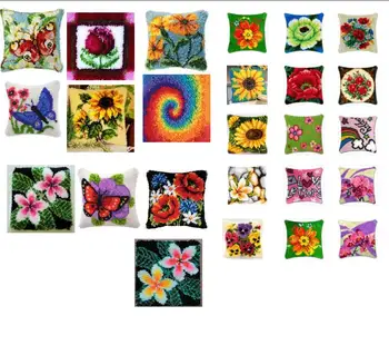 

Top NEW Needlework Kit Acrylic Yarn Embroidery Pillow latch hook Canvas Cushion Front Cross Stitch Pillowcase Patterns 25style