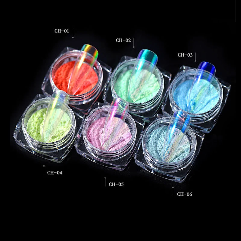 6 color Ice Transparent Fashion Mirror Mermaid Powder Nail Chrome UV Gel Pigment Magic Dust Powder Laser Nail Art Decorations
