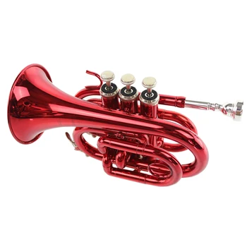 

Bb Silver Plated Pocket Trumpet Musical Instruments For Beginner Children School Play Game Education Christmas Birthday Gift-Red