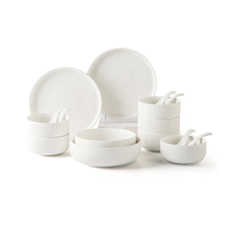 Eenvoudige Keramische Diner Set Verticale Wit Servies Matte Diner Platen Porselein Magnetron En Vaatwasmachinebestendig|Servies sets| - AliExpress