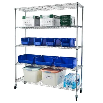 

5-Tier Shelf Kitchen Storage Rack Shelving Storage Unit Metal Organizer Wire Rack Rolling Steel Bathroom Organizer Storage Shelf