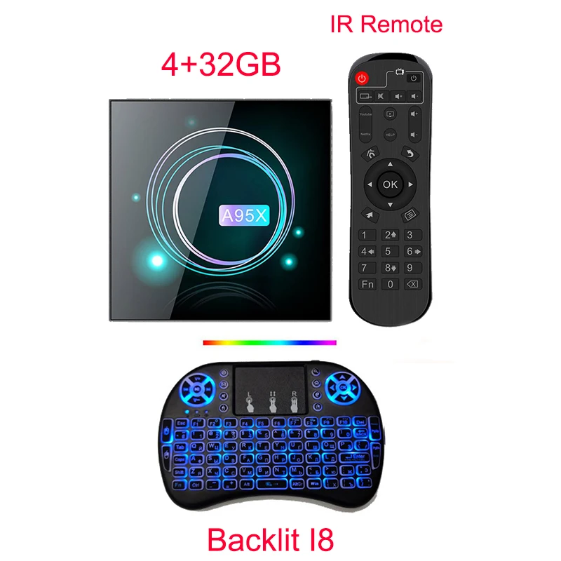 ТВ-приставка LEMFO 8K Amogic S905 X3 Android 9,0 A95XF3 4 Гб 64 Гб Поддержка IP tv Wifi Bluetooth USB3.0 Youtube Android tv box - Цвет: 4GB32GB Backlit I8