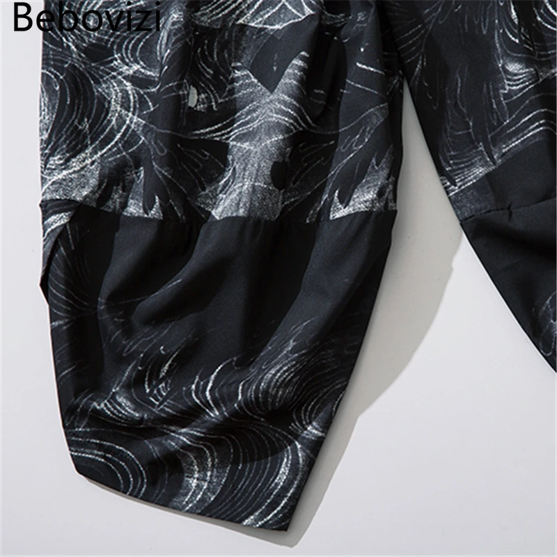 Bebovizi 2020 Japanese Style Harajuku Men Trousers Sakura Samurai Costume Loose Fashion Women Traditional Bloom Pants Haori