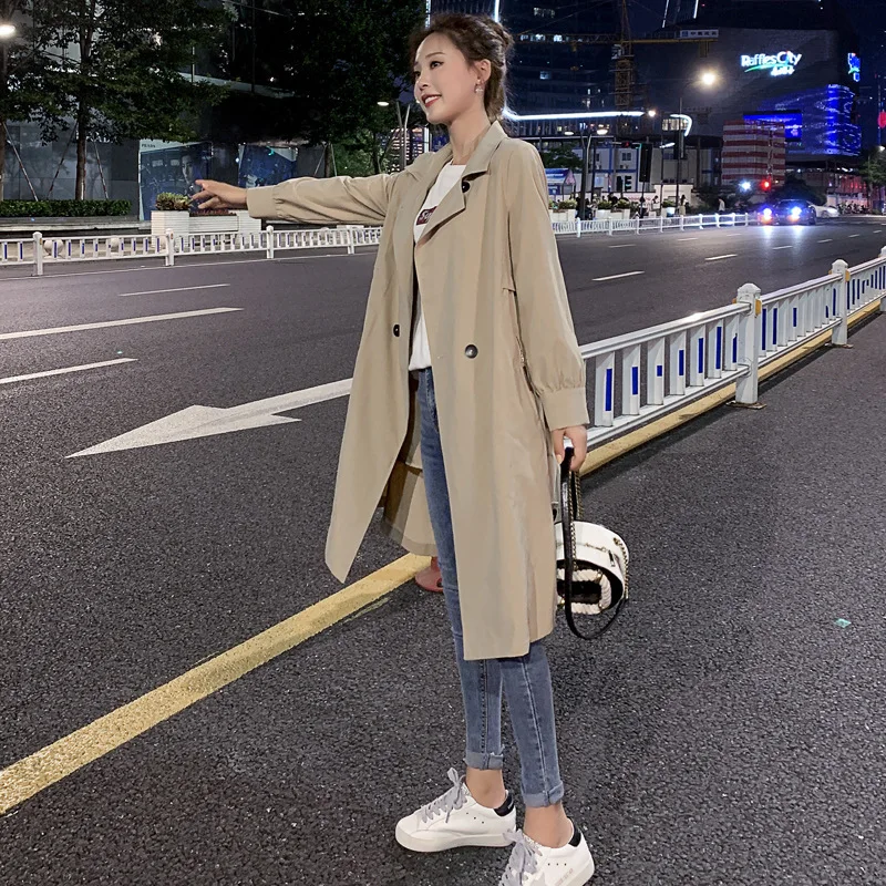 

Dog Worm Home-2019 Autumn New Style Korean-style Mid-length Solid Color Trench Coat WOMEN'S Coat
