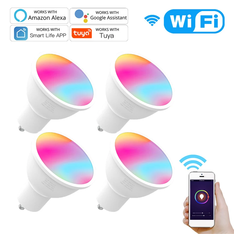 4.5w gu10 inteligente lâmpada led wi fi rgb mudança cor controle de voz lâmpada pode ser escurecido trabalho com alexa google casa inteligente