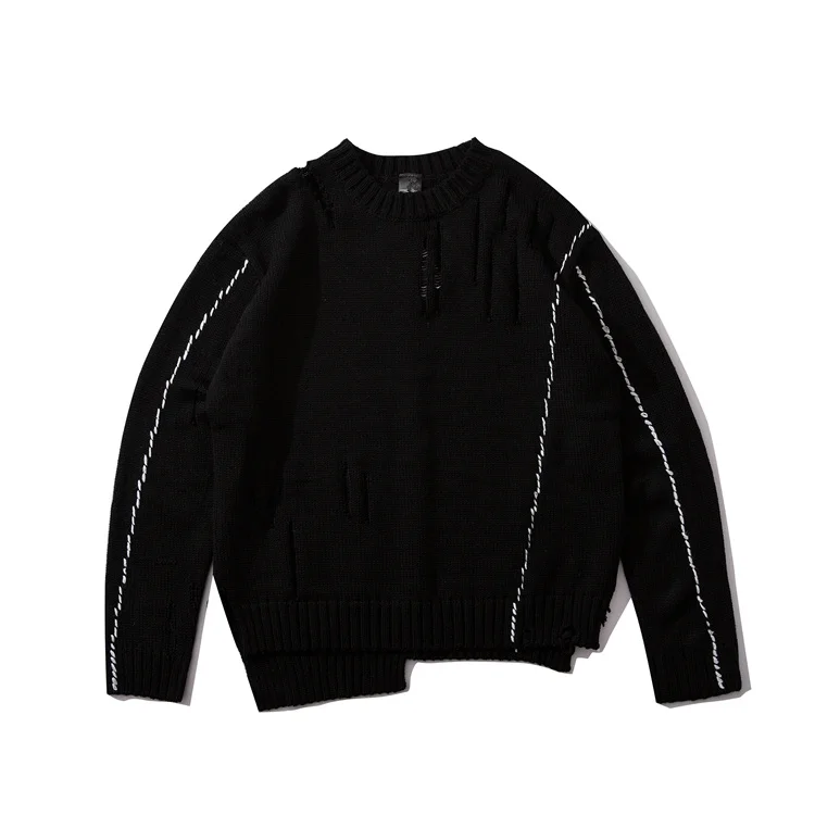 personality dark style hollow sweater men casual irregular split hole mens sweaters harajuku pullover men hip hop loose jumper