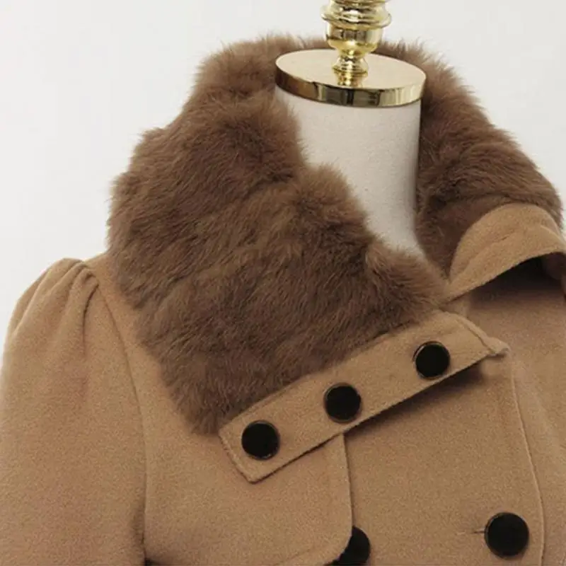Модные женские тонкие тренчи женские меховые воротнички Peacoat зимние шерстяные пальто куртки пиджаки двубортные элегантные пальто
