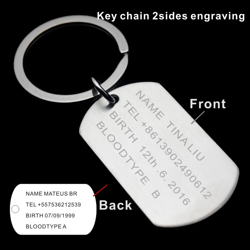 Engrave 2 Sides Men's Military Army Matt Silver Stainless Steel Blank Dog Tag Charm Key Chain Pendant Necklace 60CM Long - Окраска металла: Engrave 2 Sides