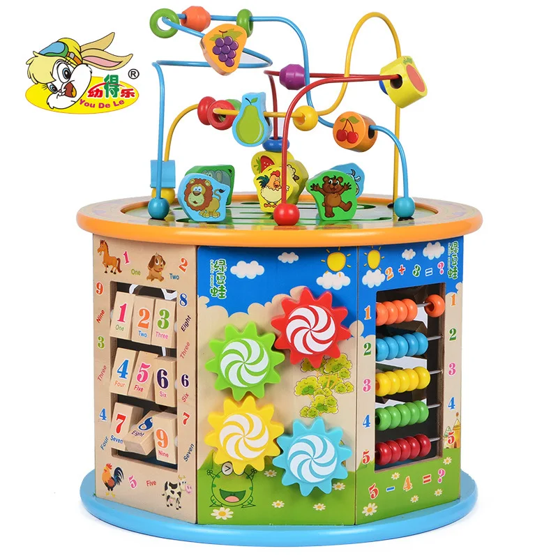 

Wooden Large Size Eight Multi-functional Bead-stringing Toy Treasure Chest Children Early Education Parent And Child Educational