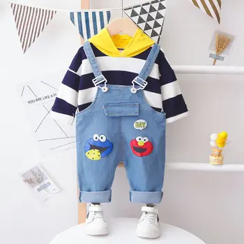 

2020 Spring Children Boys Girls Suit Baby T shirt Cartoon hoodies overalls denim Pants 2pcs/Set Kids Clothing Toddler Tracksuits