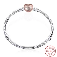 925 цельный Серебряный браслет-цепочка в виде змеи, безопасный браслет с застежкой в виде сердца и бусинами, очаровательный браслет для женщин, сделай сам, изготовление ювелирных изделий