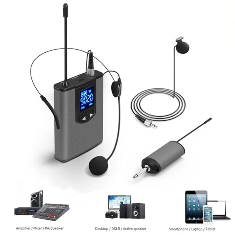 

Portable Mini Bodypack Wireless Microphone System Headset Mic Rechargeable Receiver Transmitter For Teach Lecture Speech