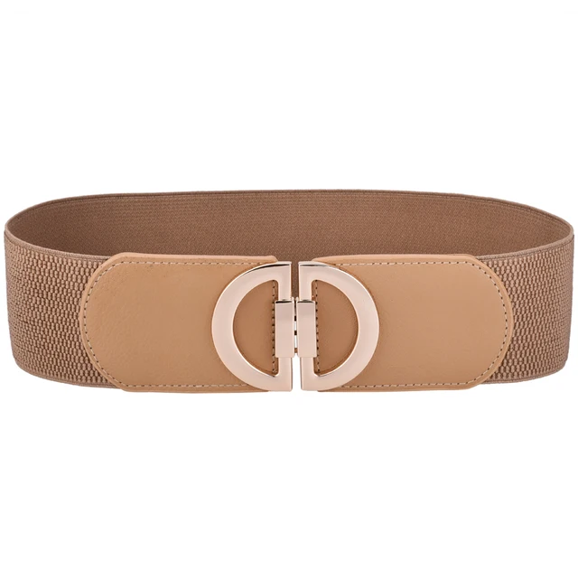 Women Wide Stretchy Belt Fashion Vintage Elastic Female Waist Cinch Girls Cummerbund 6.5-D-Khaki