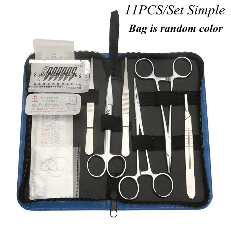 

11/13/19Pcs Surgical Debridemen Suture Practice Kit Medical Student t Skin Model Suture Needle Scissors Tweezers Course Tool Set