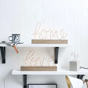 

home decor Wooden Base Iron LOVE Letters Home Decorative Figurines LED Lamp Light Bedroom Layout Decor illumination Table Lamp