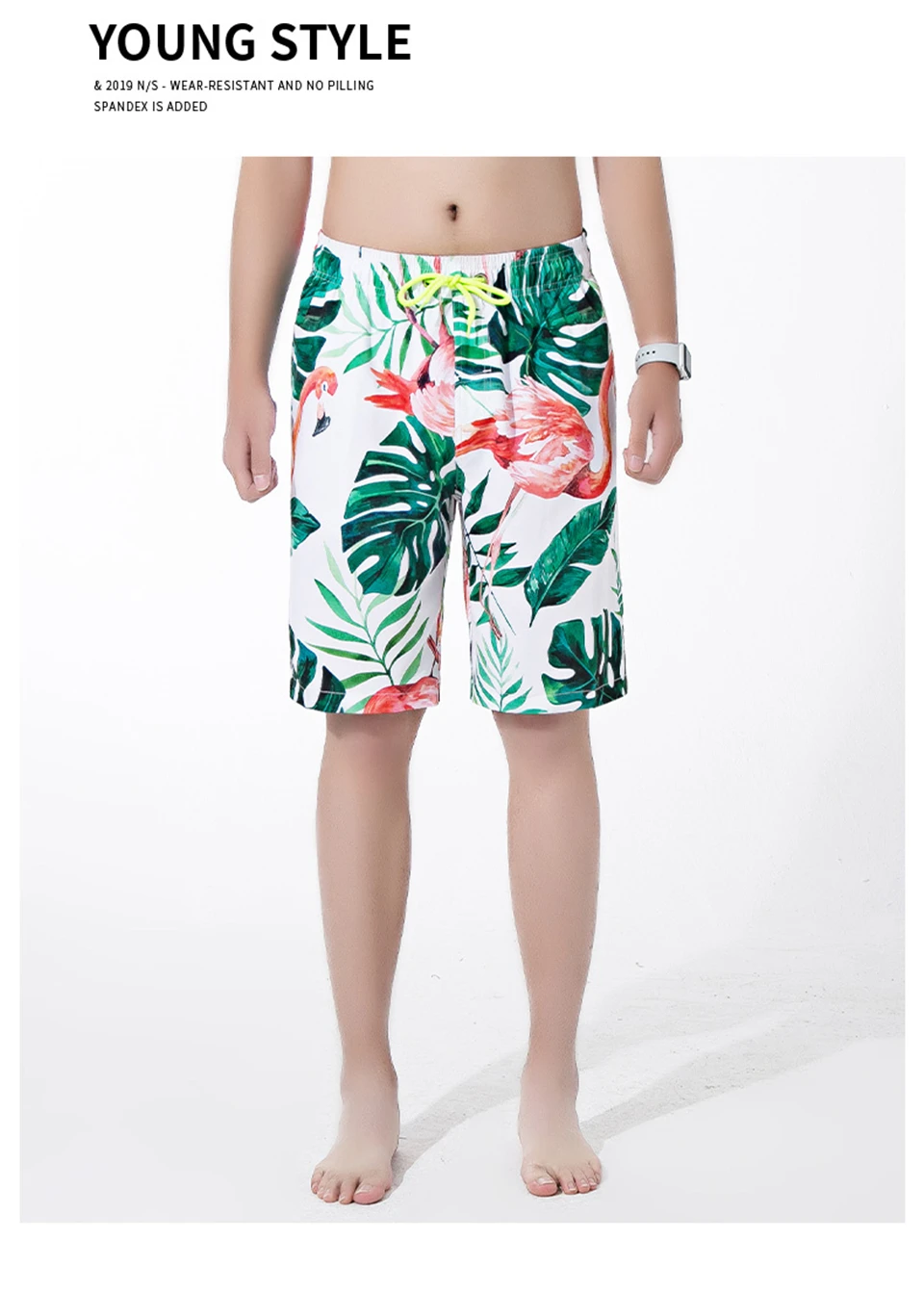 cintura elástica homens shorts com bolso casual
