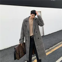Мужская и женская уличная модная повседневная куртка, верхняя одежда для мужчин, винтажный клетчатый шерстяной длинный плащ