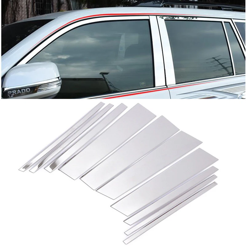 Car Styling Stainless Steel Center Pillars B + C Pillar Window Trims 10Pcs/set For Toyota Prado FJ150 2010-2016 | Автомобили и