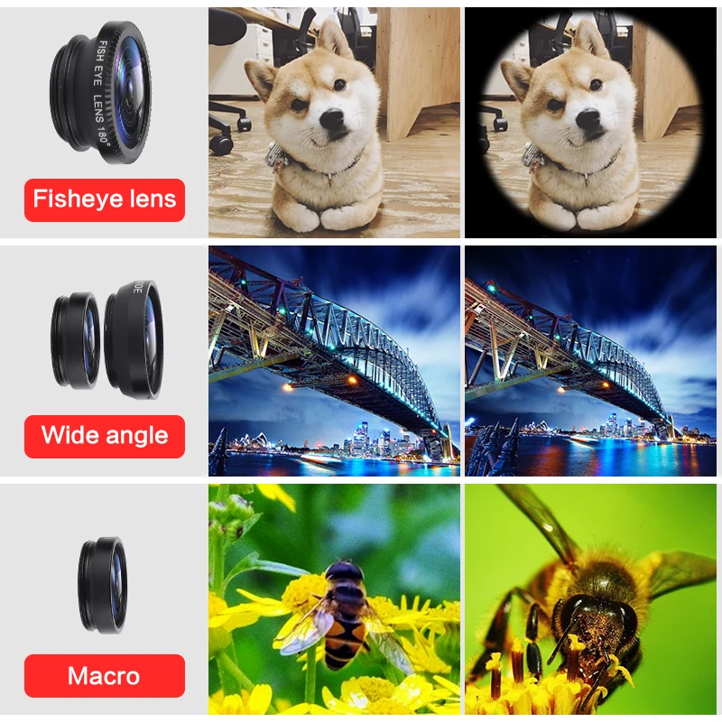 0.67x Wide Angle Zoom Lens Removable Fisheye 180 Degrees Macro Lenses Camera Kits With Clip Lens for Smartphone iphone 13