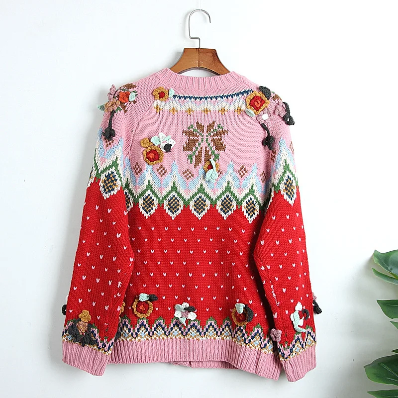 SHENGPALAE 2020 Autumn New Sweater Coat Female Red