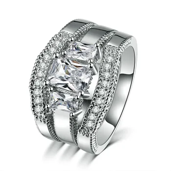 

Fashion 925 Silver Color Ring Jewelry Elegant Three-layer Set AAA Zircon Diamond Rings for Women Wedding Ring Jewelry Party Gift