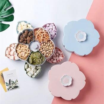 

Colorful Flower Design Double-deck Rotary Storage Box Fruit Snack Candy Organizer Box for Food Container Storage Bins