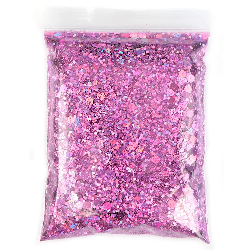 Pink Holographic multi sized glitter flake With 0.2-3mm Discs