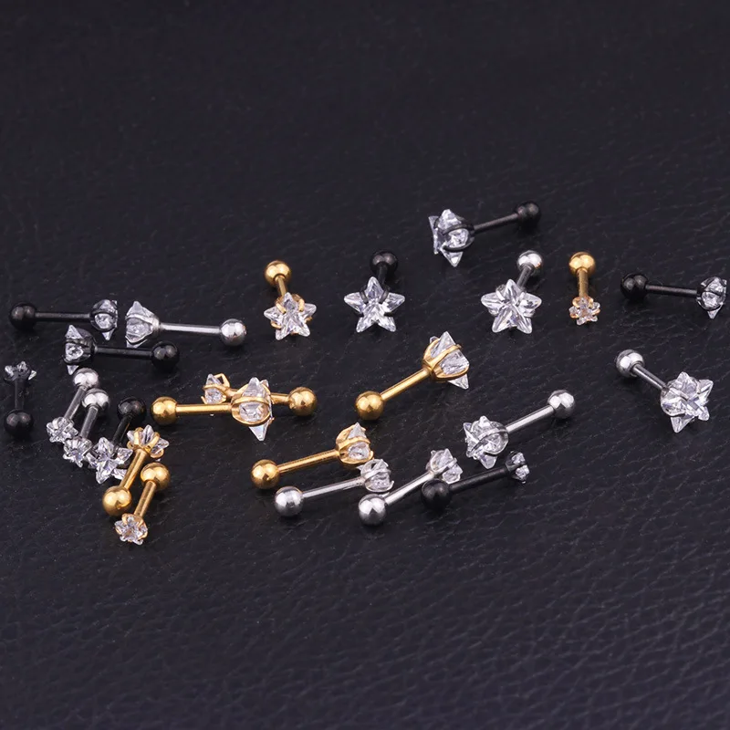 316 Stainless Steel Screw-back Star Zircons Stud Earrings 3mm to 8mm Classical Style Golden IP Plating No Easy Fade Allergy Free 4