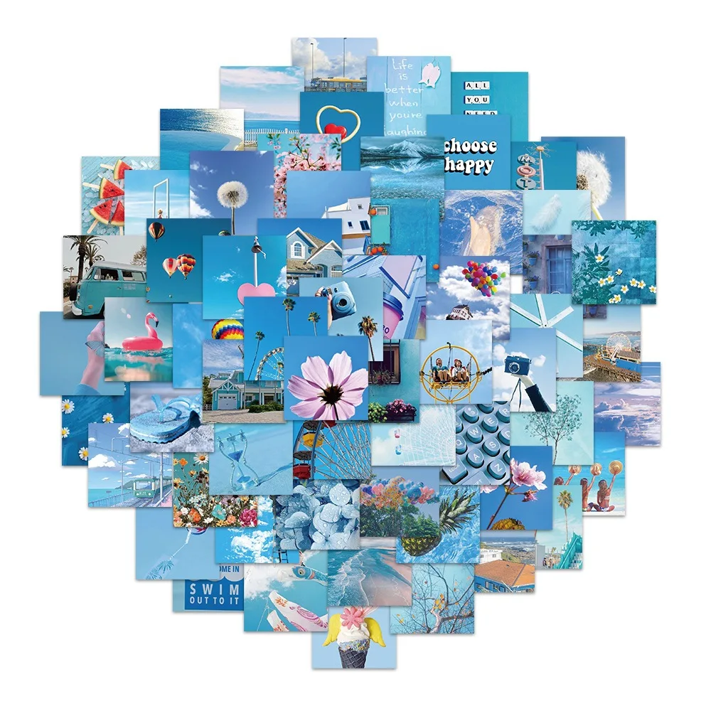 

10/30/50PCS Light Blue Fresh Landscape Stickers Graffiti Luggage Flat Refrigerator Laptop Waterproof Stickers Wholesale