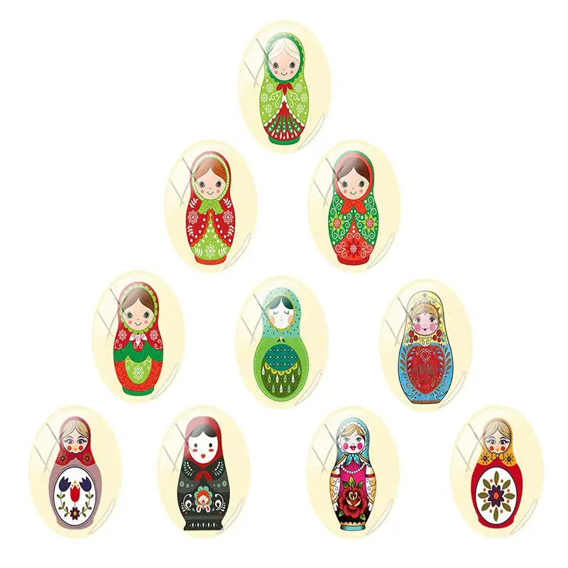 

JWEIJIAO Oval Shaped 18x25 mm Ethnic Style Tradition Russian Doll Photo 10pcs/lot Glass Cabochon Dome Flat Back Jewelry RU121