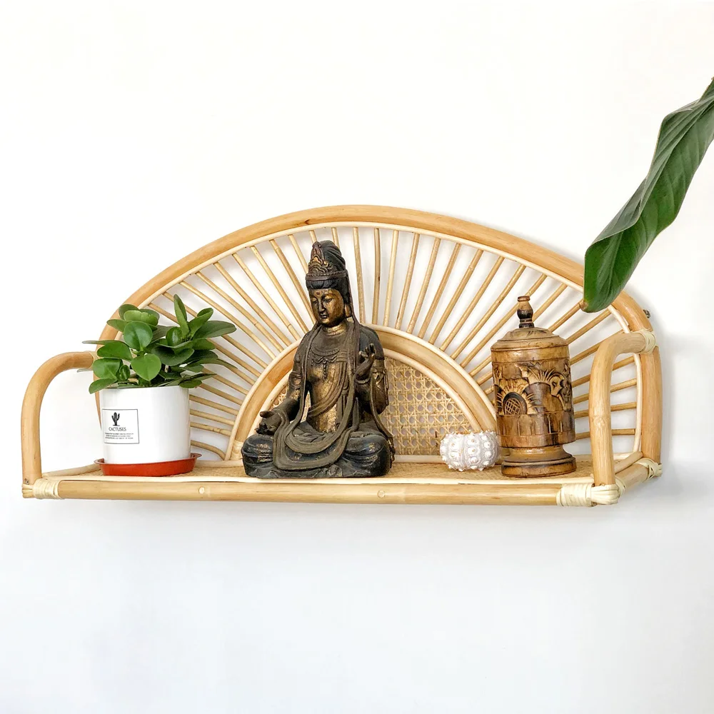 Rattan Hanging Wall Shelf Flower And Shelf Organizer Household Rattan Buddhist Altar Storage